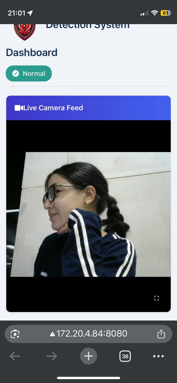Live web dashboard interface displaying real-time camera feed with detection overlay and monitoring controls
