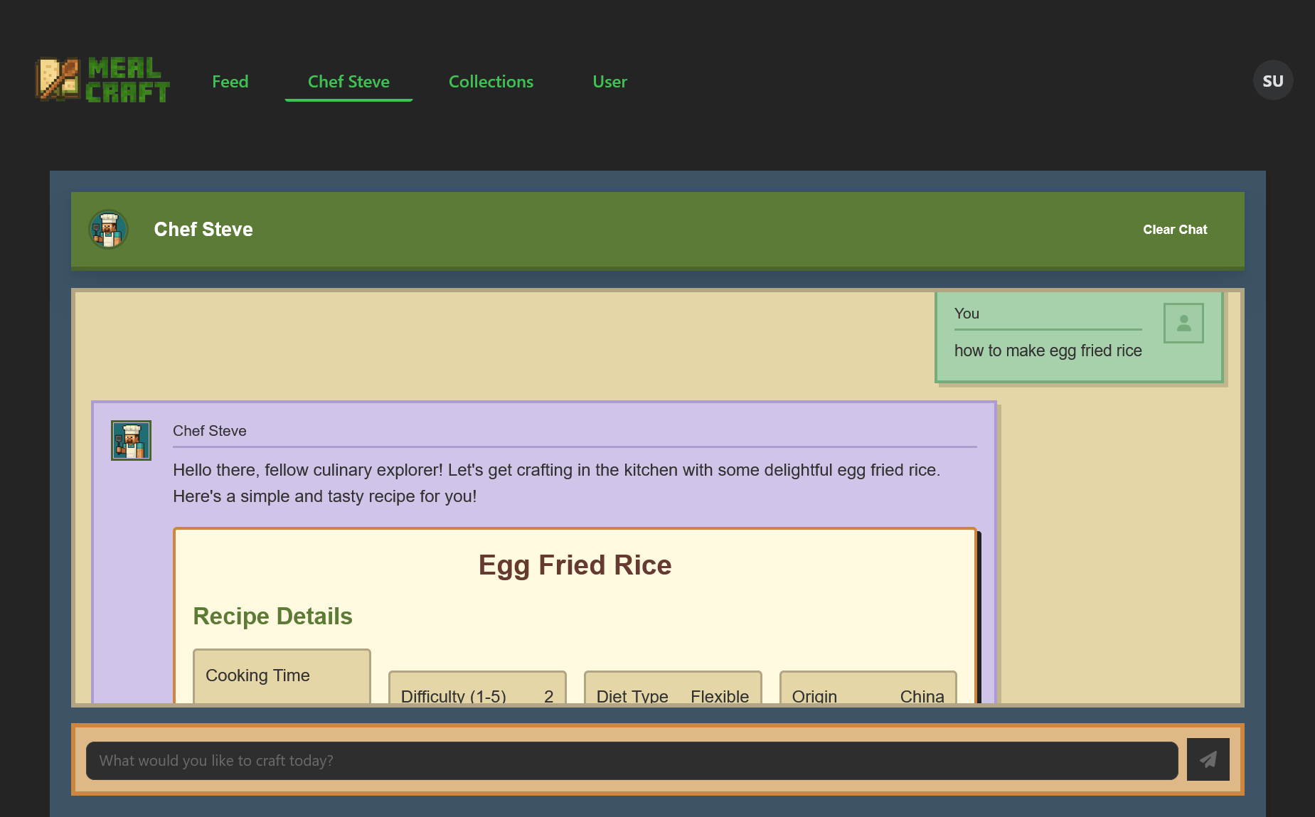 Chef Steve AI assistant chat interface for personalized recipe recommendations