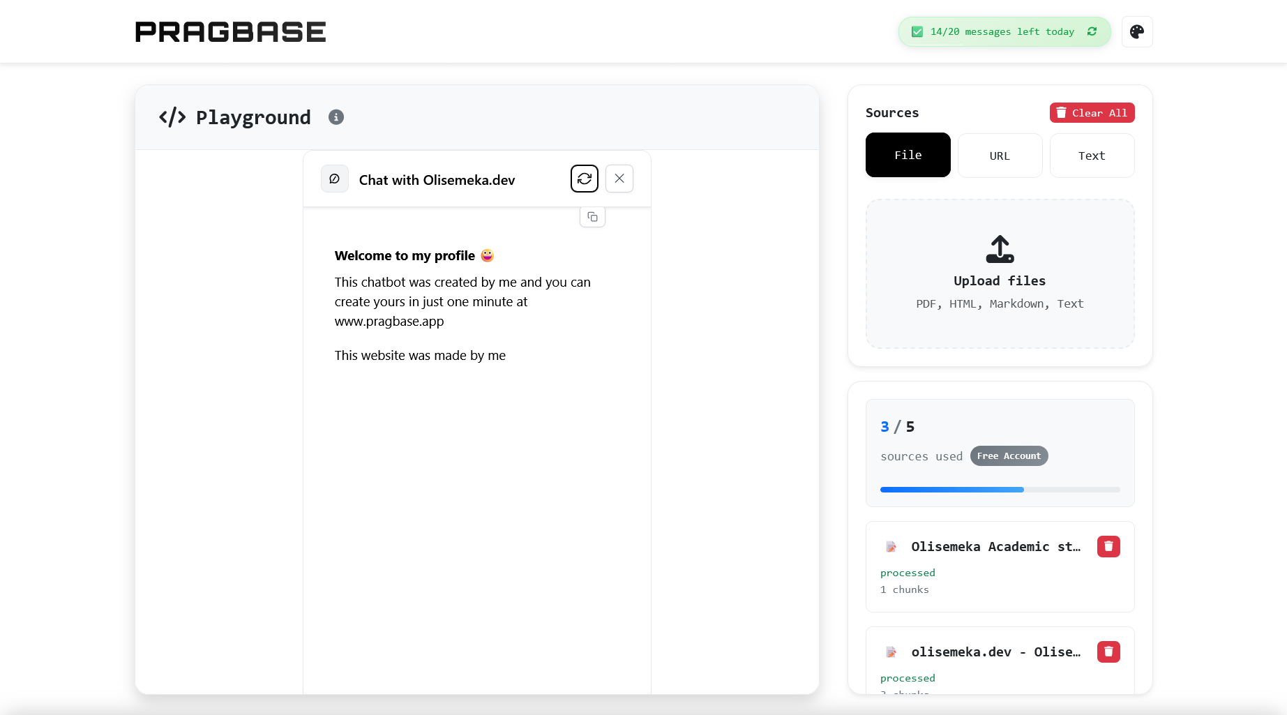PragBase dashboard showing document upload and management interface