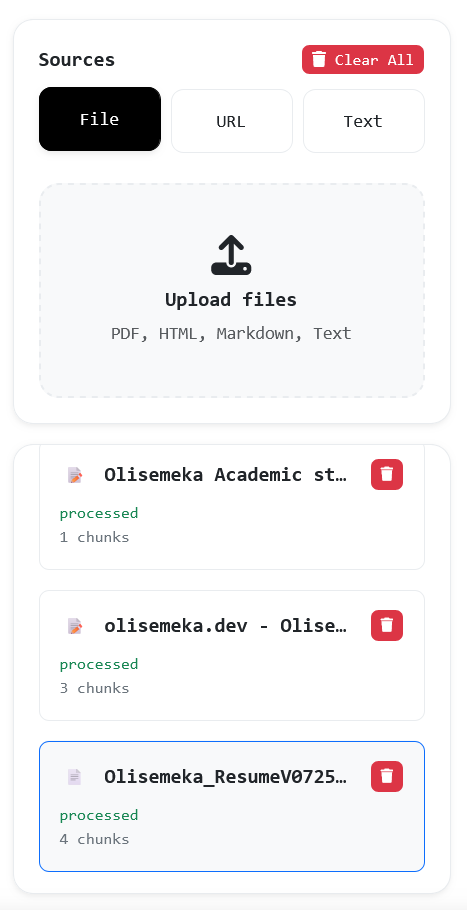 Source document upload interface for adding knowledge base content